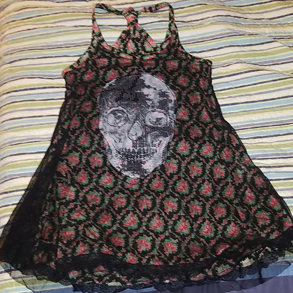 Unique racerback floral skull shirtdress